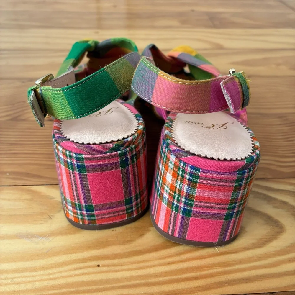 J. Crew Twisted Knot Penny Plaid Chunky Heeled Sandals Size 6